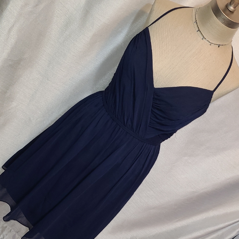 David's Bridal Navy Blue Halter Dress